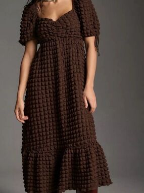 Endless Rose Chocolate Brown Textured Midi Dress